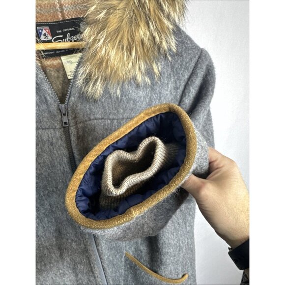 Vintage Subzero Wool Parka Real Fur Hood Thunderbird Appliqué Canada Women XL - Picture 4 of 9
